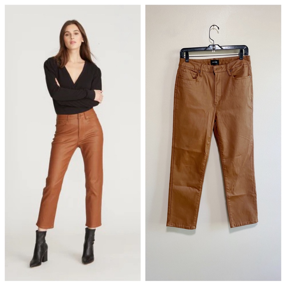 DRIFTWOOD Brown Coated High Rise Straight Pants Size 28